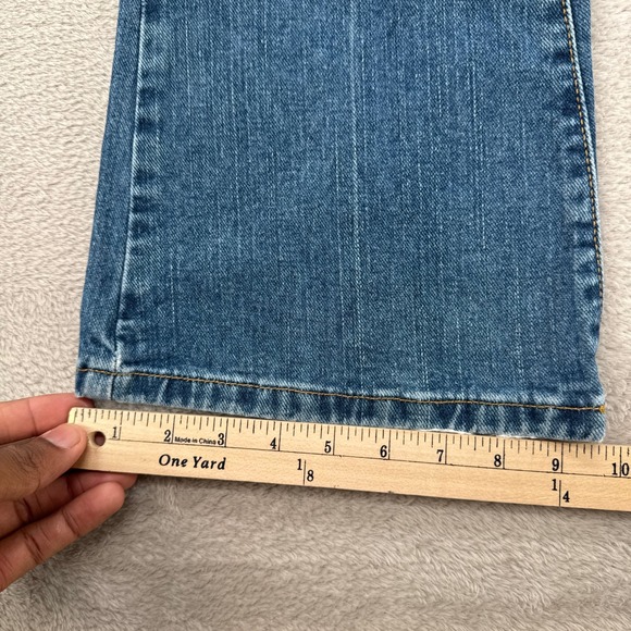 Vintage Y2K Tilt Flared Jean Womens 1 Blue Denim Raw Hem Low Rise Medium Wash - Picture 9 of 9